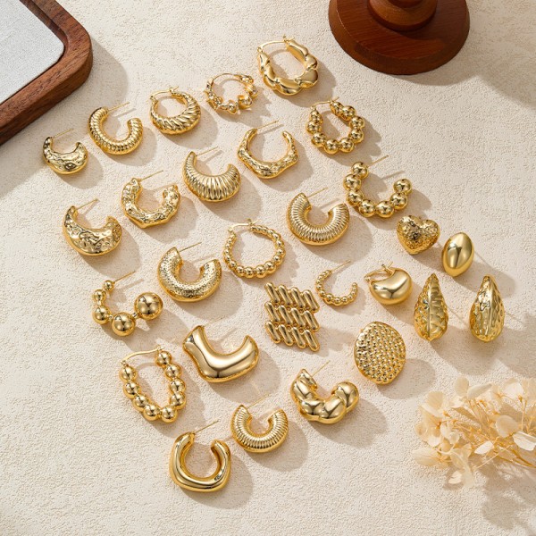Popular Geometry U-shaped 18K Gold Earrings Water Drop Studs Irregular Hollow Women Earring Wholesale