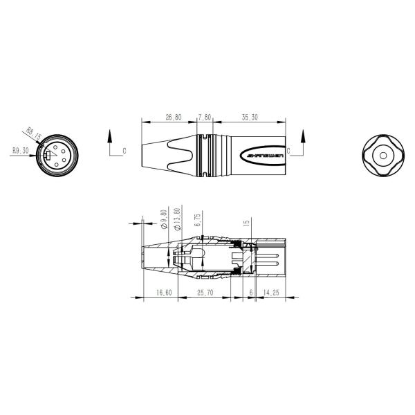 7.5A XLR Connector Electrical Black Audio 4 Pin Connector Male Plug