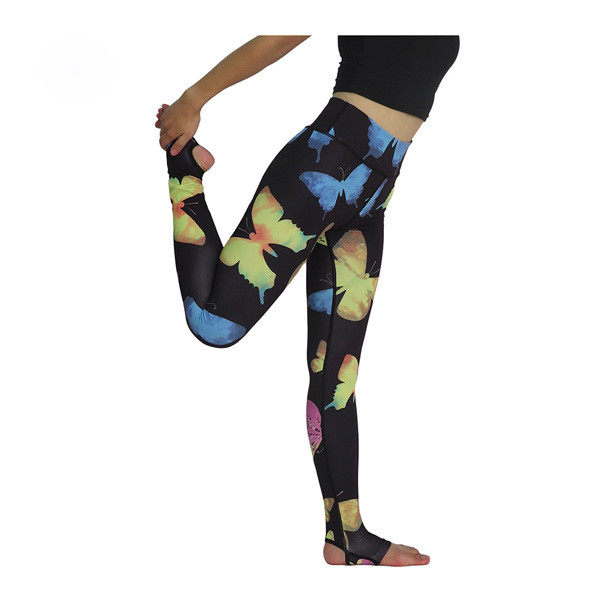 Высокие одежды йоги дам талии, брюки йоги кожи бабочки напечатанные сублимацией плотные