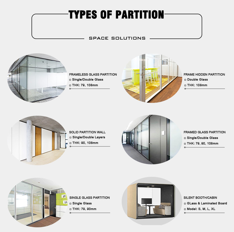 Customized Design Office Wall Separator Glass Room Dividers for Office