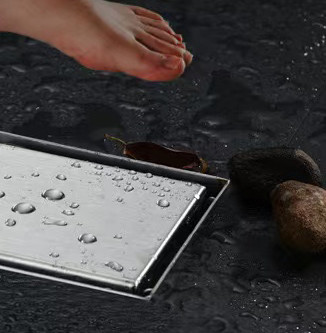 Matte Silver Shower Floor Drain Linear Rectangular Shape For Basement