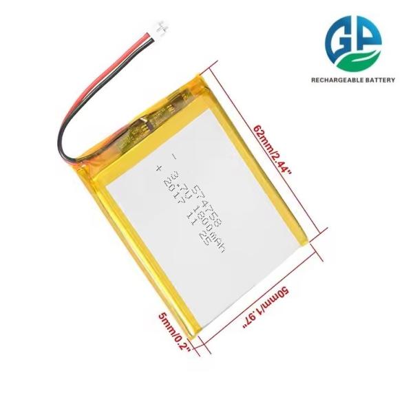 KC IEC62133 Approve Rechargeable 3.7v 574758 1800mah 3.7v Lithium Polymer Lipo Battery