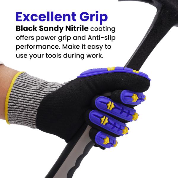 Guantes de trabajo de seguridad contra impactos TPR de calibre 13 Pantalla de lija de nitrilo negro Guantes de trabajo resistentes al tacto con muleta de pulgar reforzada