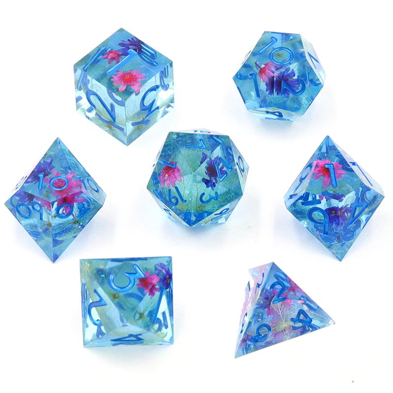Customized Color and Logo Printed 7 RPG Polyhedral Resin Dice Set for DND Games