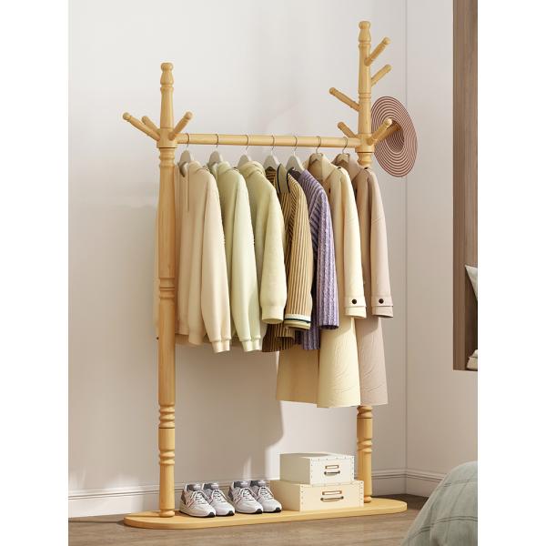 ODM Floor Cloth Coat Rack Stand Hanger Bedroom In Polished Wood 98cm Width