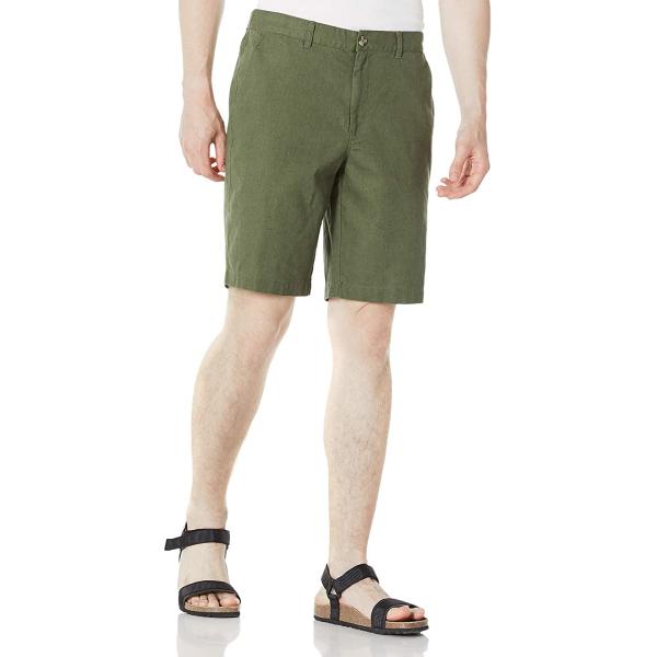 Olive Zipper Closure Mens Linen Shorts Drawstring 10 Inch Inseam Shorts