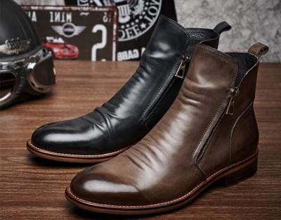 Black / Brown Mens Leather Dress Boots , Mens Designer Combat Boots With Rubber Sole