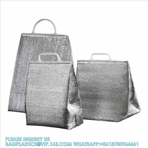 Aluminum Foil Insulated Tote Bags With Plastic Handle Reusable Cooler And Thermal Bag For Food Carry