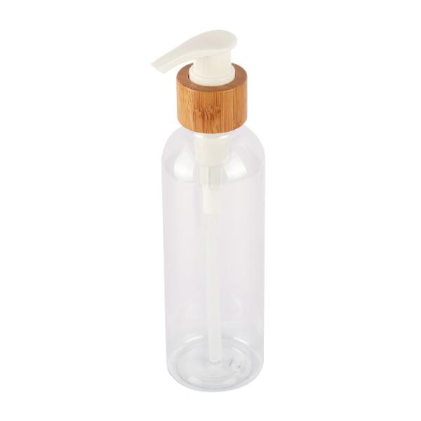 Refillable Round Shoulder PET Bottle Natural Bamboo Lotion Pump 7oz 8oz 10oz 16oz