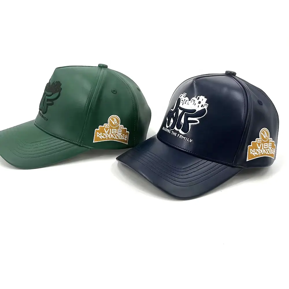 Outdoor Baseball Hat Customized 5 Panel Structured Leather Sport Style 3D Embroidery