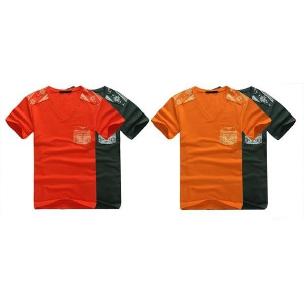 V Neck Short Sleeve Men's T Shirts With Pocket / Cotton Casual Boys Tee Shirts