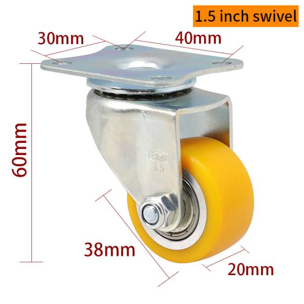 Yellow Small Rigid Casters Aluminum Caster Wheels 1.5 Inch 38mm