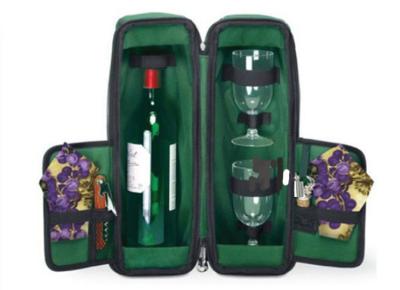 Customized wine picnic bag with strap for one wine bottle and two glass bag