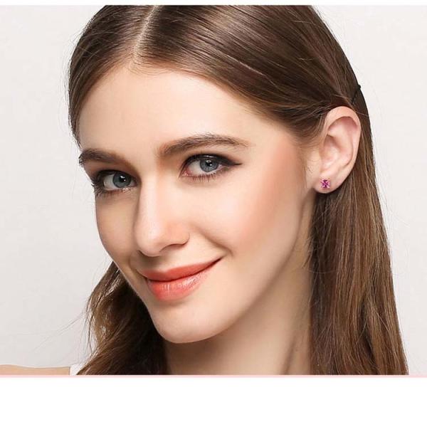 Rose Gold Princess Ruby Stud Earrings Women Fine Jewelry (KE003PINK)