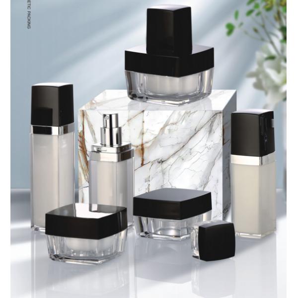 Square Shape Double Walls Facial Cream Lotion Cosmetic Packaging Bottle with Black Cap