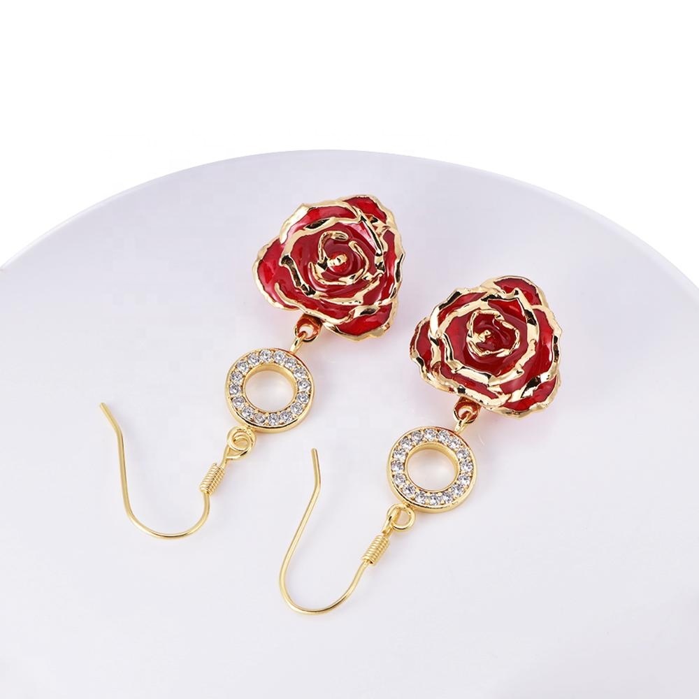 24k Gold Plated Rose Earrings Gifts for Girlfriend Holiday Preserved Flowers Wholesale Fashion Earrings