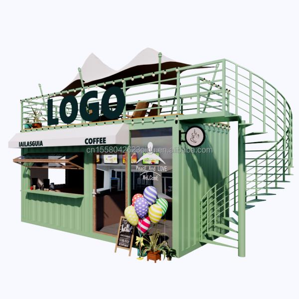 Portable 10ft 20ft Estructura de acero prefabricada Casas de contenedores Bar móvil Tienda para comida rápida Pared 50mm Panel de sándwich de onda
