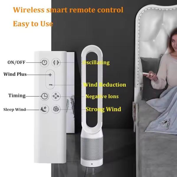 8 Fan Speed Air Cooled Natural Wind Tower Bladeless Fan 42 Inch with Remote Control