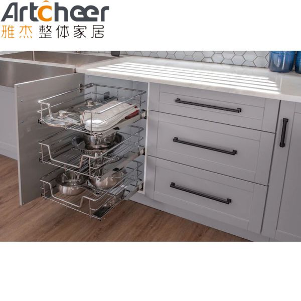 Modern European Design Kitchen Cabinet with Artificial Marble Countertop and Customized Size