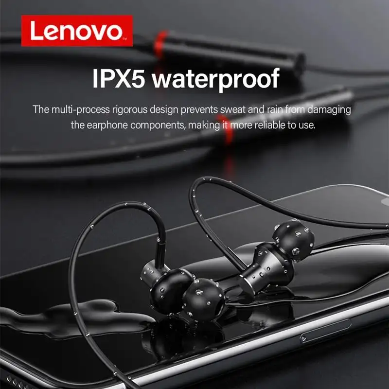 Lenovo HE05X Neck Bluetooth Headphones Black Bluetooth 5.0 Noise Reduction IPX4