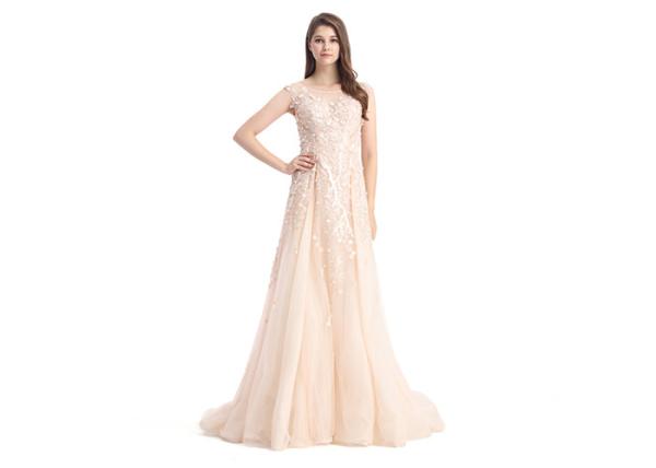 Organza Fabric Champagne Bridesmaid Dresses Long Europe Style Evening Dress