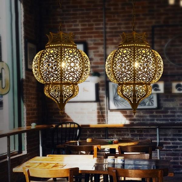 Middle Hollow Carving Gold Lantern Chandelier With Switch Control