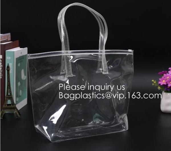 Travel Shopping Shoulder Bags, TPU, PVC, EVA, Soft Handle Women Transparent Beach Bags, Drawstring Bags