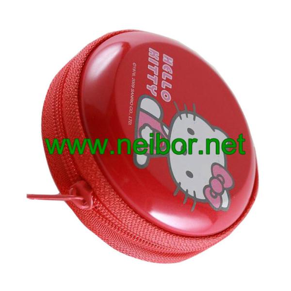 Mini Size Round Zipper Tin Box Cute Coin Purse Tin Key Holder Round Earphone Holder