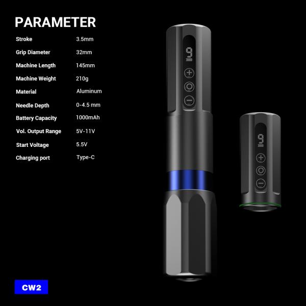 Aircraft Aluminium Tattoo Pen Digital Wireless Tattoo Machine OEM Customized