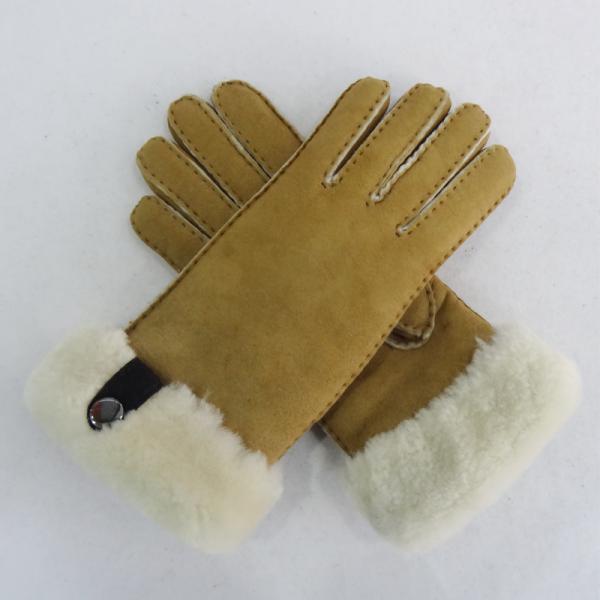 Wholesale sheepskin shearling hand stitiching women winter warm lamb fur double face sheepskin gloves