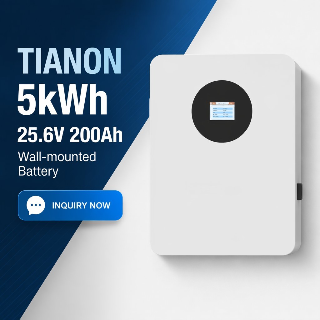 25.6V 200Ah 5.12kWh Wall Mounted LiFePO4 Powerwall Household Solar Residential Home Energy Storage Battery - TIANON