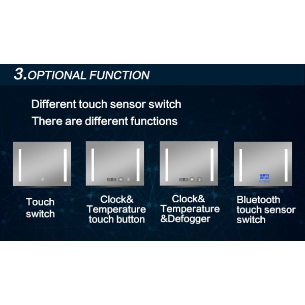 Hotel Frosted Edge Design 3 Color Change LED Anti Fog Bathroom Mirror