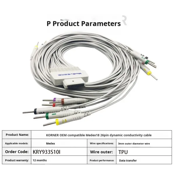 Kangeryou OEM Compatible with Medex 18-lead 26-pin Dynamic ECG Cable Model KRY933S10I Gray CN