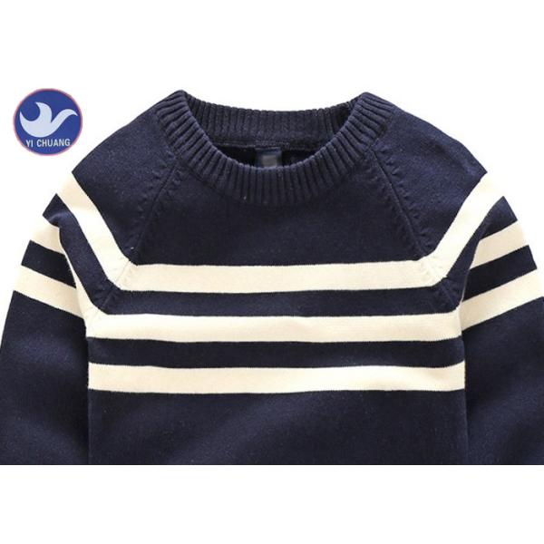Stripes Reglan Sleeves Boys Knit Pullover Sweater , Boys Cable Knit Jumper Navy Blue
