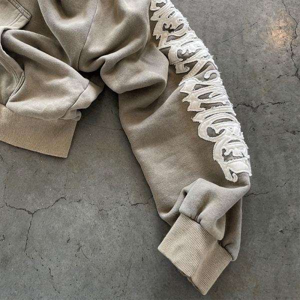 100% coton sur mesure broderies déprimées broderies appliquées fermeture à glissière tapis simple hoodies fitness Jackets pour hommes combinaisons de sport pour hommes