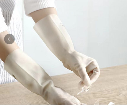 Unflock Lining Nitrile Dishwashing Gloves Household 38cm White Nitrile Glove