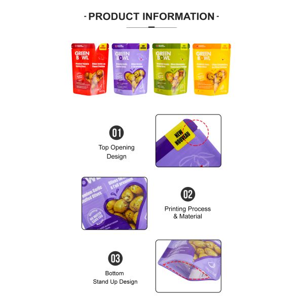 Customizable Snack Packaging Bags Featuring Tear Notch and Stand Up Pouch Design Suitable for Various Snack Types