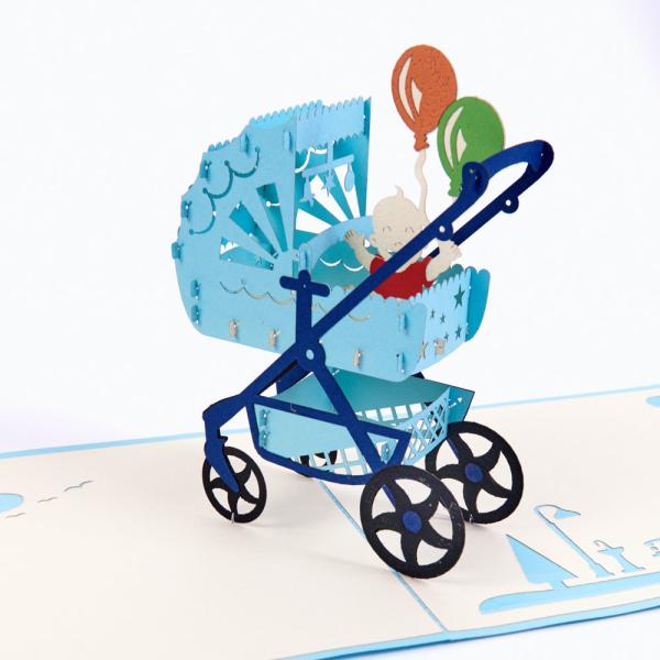 Поп Pram 3D младенца вверх по поздравительной открытке с белой офсетной печатью цвета конверта CMYK
