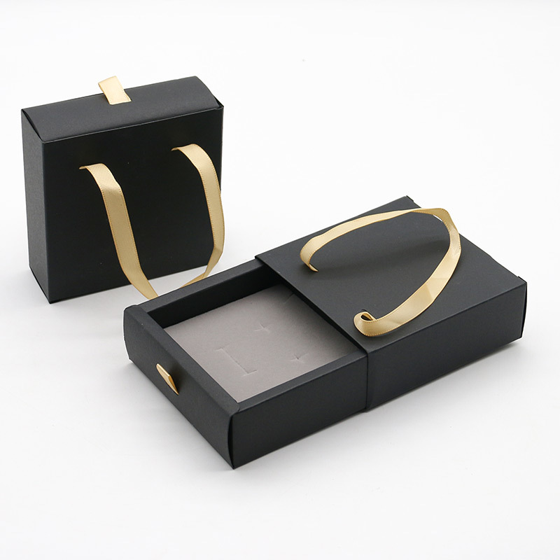 Customized Logo Exclusive Paper Jewelry Box With Ribbon Drawer For Ring Earring