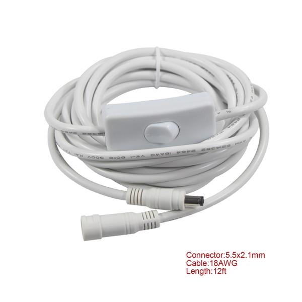 Cable de extensión de alimentación DC de hombre a mujer con interruptor de rocker en línea 303 - 5.5 mm x 2.1 mm para tira LED, CCTV, electrónica DIY