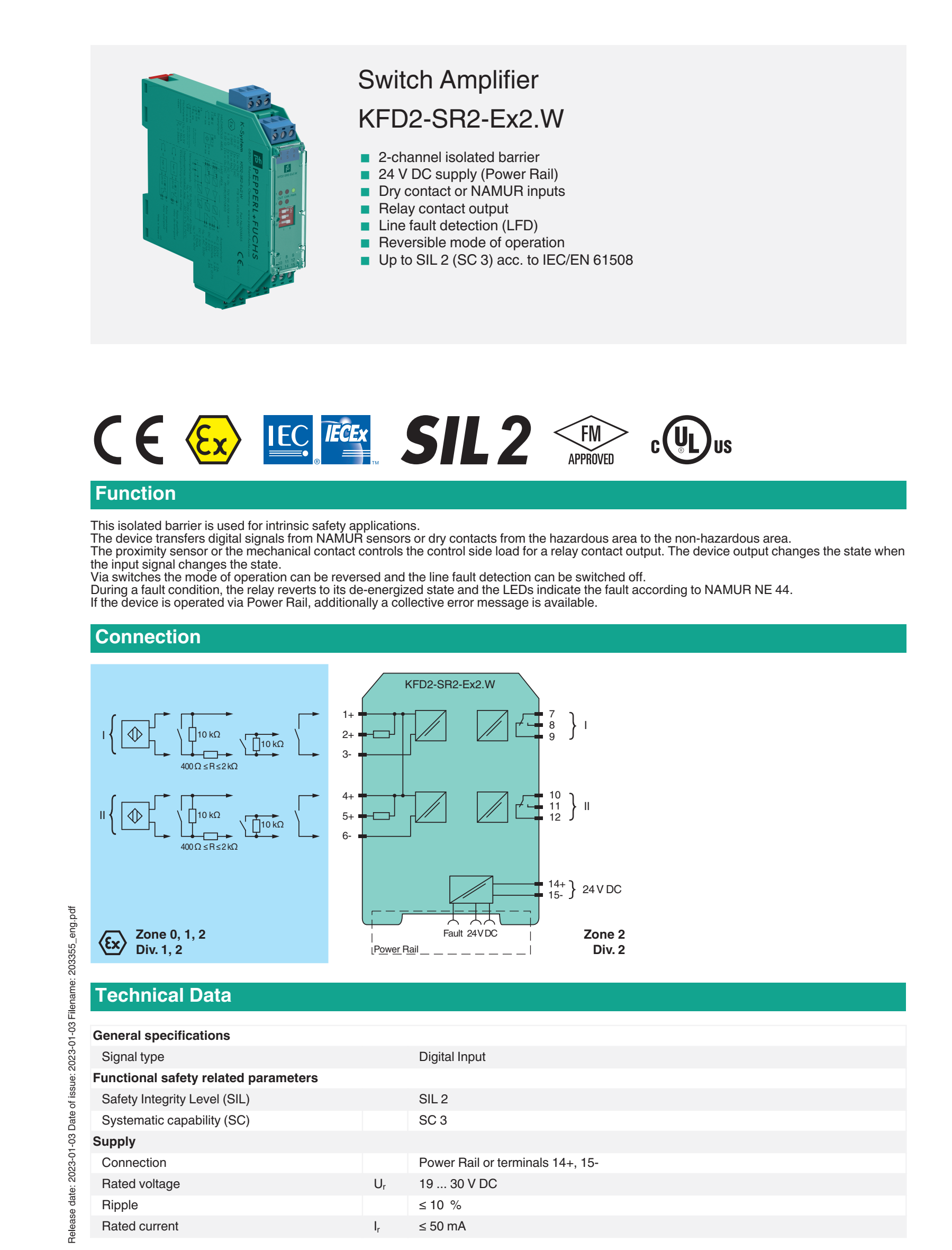 KFD2-SR2-Ex2.W PEPPERL And FUCHS Safety Barrier Switch Amplifier Zener Barrier Safety Isolator