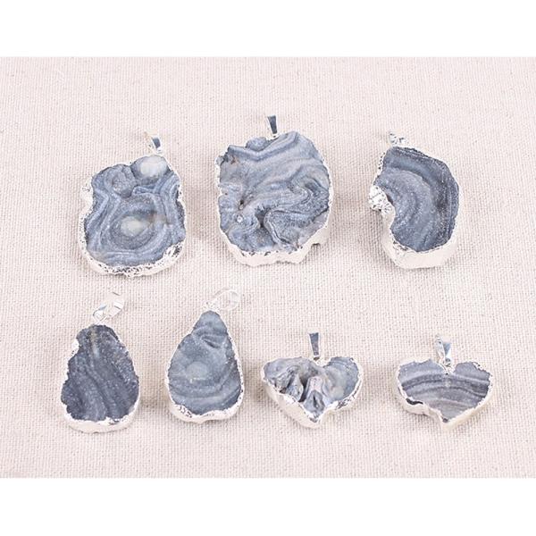 Art Collectible Agate Slice Pendant Silver/Gold Plated Edge Feng Shui Theme Unique Design Handcrafted