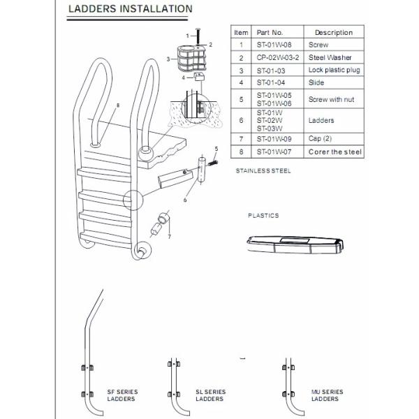 Шаги лестницы бассейна СС304 Ингроунд