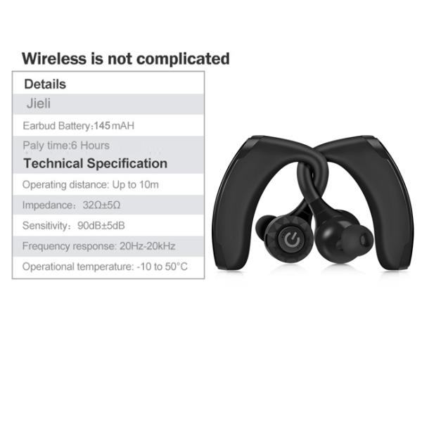Black BT5.0 TWS Retractable Bluetooth Earphones For Driver Sport