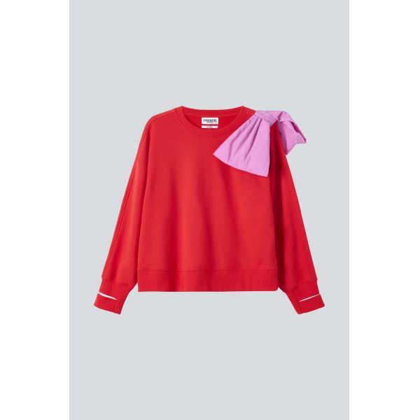 Vibrant Red Cotton Fleece Sweatshirt for Women