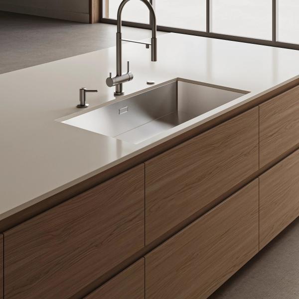 Custom Matt Modern Island Designs Storage Wood Grain Kitchen Cabinet for Villa