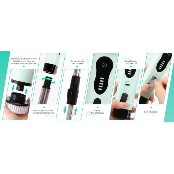 9 Replaceable Brush Heads Electric Spin Scrubber with Adjustable Detachable Handle