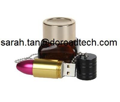 High Quality Promotional Gift Metal Pendrive Lipstick USB Flash Drives with Keychain