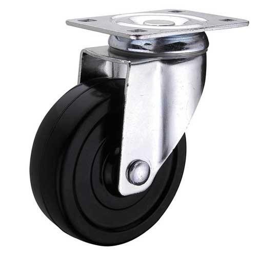 medium duty 4 swivel black rubber caster,  soft rubber castor swivel