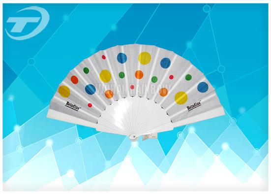 Party 23cm Folding Plastic Hand Held Fans / Wedding Favor Fans , with printing fabric
